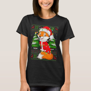 Womens Fox Christmas Lights Santa Costume Ugly Xma T-Shirt