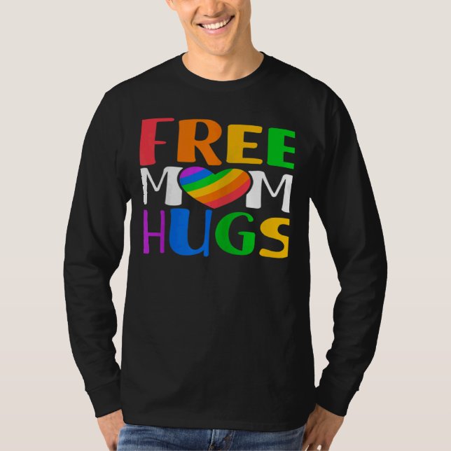 Womens Free Mom Hugs LGBT Rainbow Heart Gay Lesbia T-Shirt (Front)