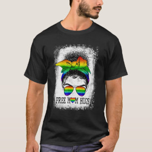 Womens Free Mom Hugs Messy Bun Lgbt Pride Matching T-Shirt