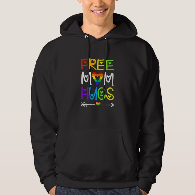 Womens Free Mom Hugs  Rainbow Heart Lgbt Pride Mon Hoodie (Front)