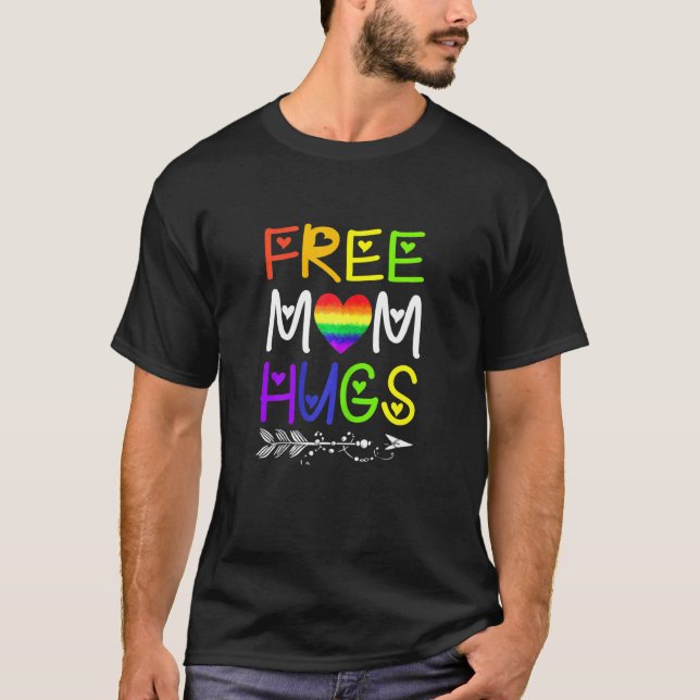 Womens Free Mom Hugs Rainbow Heart Lgbt Pride Mont T-Shirt (Front)