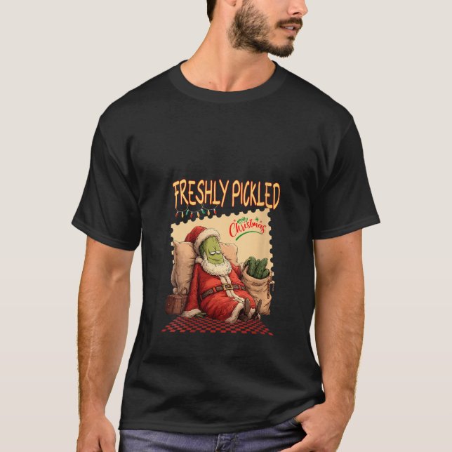 Womens Freshly Pickled Christmas Pickle Santa Funn T-Shirt (Front)
