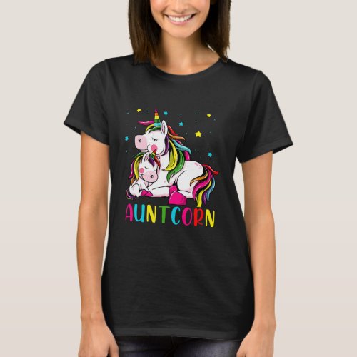 Womens Funny Auntcorn Unicorn Costume Aunt Mom T_Shirt