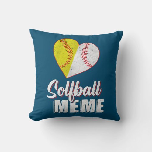 Womens Funny Baseball Softball Meme Heart Ball Throw Pillow