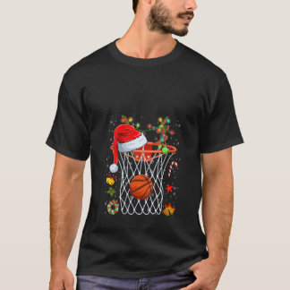 Womens Funny Basketball Basket Reindeer Santa Hat T-Shirt