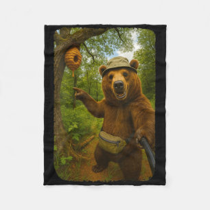 Womens Funny Bear Selfie Near Beehive Hiking Throu Fleece Blanket