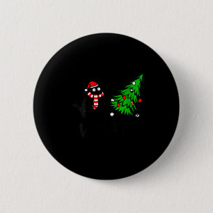 Womens Funny Black Cat Gift Pushing Christmas Tree Button