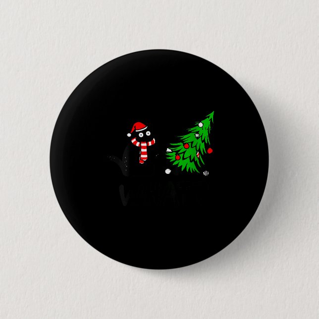 Womens Funny Black Cat Gift Pushing Christmas Tree Button (Front)