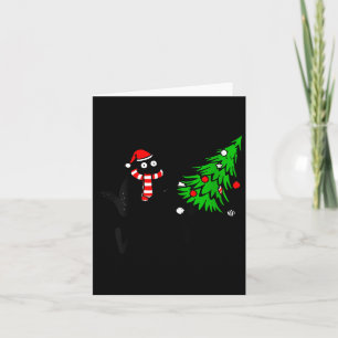 Womens Funny Black Cat Gift Pushing Christmas Tree Card