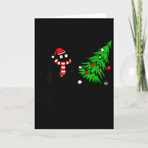 Womens Funny Black Cat Gift Pushing Christmas Tree Card