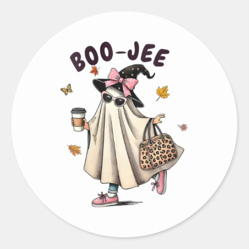 Womens Funny Boo_jee Ghost Halloween Boo Jee Ghost Classic Round Sticker