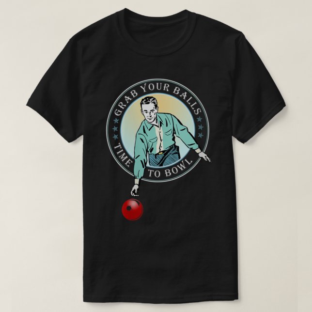 Womens Funny Bowling Retro Grab Your Balls Men's V T-Shirt (Design Front)
