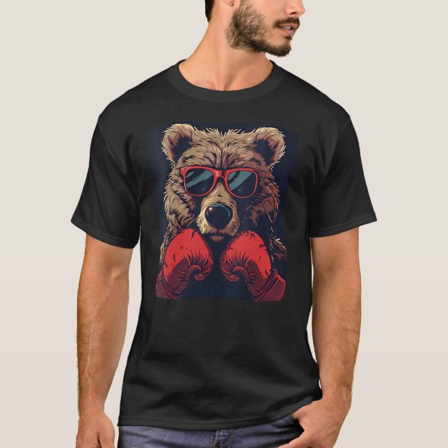 Womens Funny boxing Bear with red Sunglasses and G T-Shirt (Front)