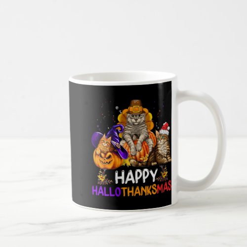 Womens Funny Cat Happy Hallothanksmas Halloween Ch Coffee Mug