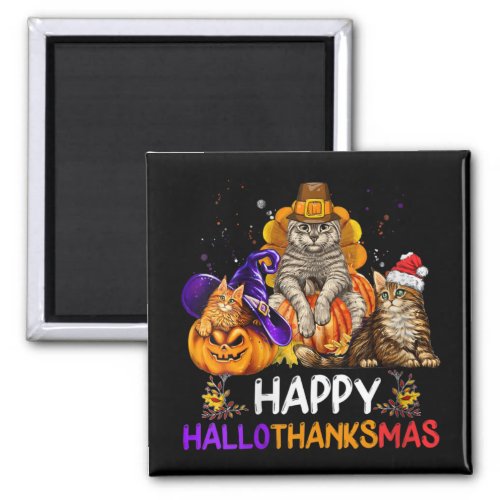 Womens Funny Cat Happy Hallothanksmas Halloween Ch Magnet