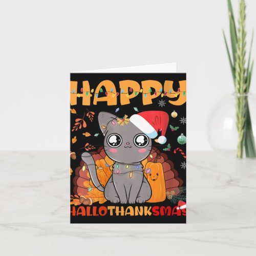 Womens Funny Cat Happy Hallothanksmas Halloween Th Card