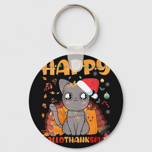 Womens Funny Cat Happy Hallothanksmas Halloween Th Keychain