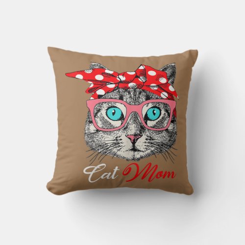 Womens Funny Cat Mom for Cat Lovers Mothers Day Throw Pillow
