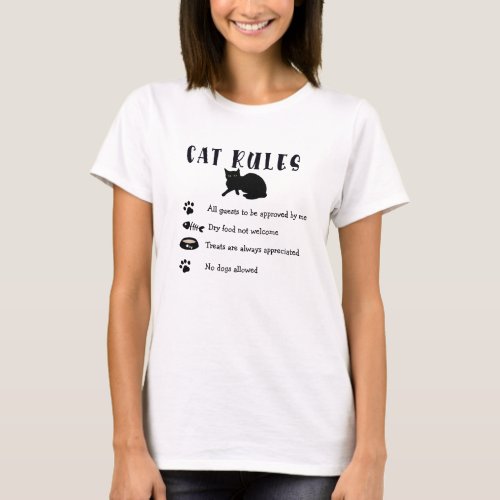 Womens Funny Cat Rules Graphic Print 100 Cotton T_Shirt