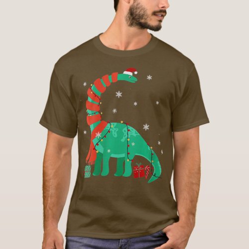 Womens Funny Christmas Dinosaur Santa Xmas Lights  T_Shirt