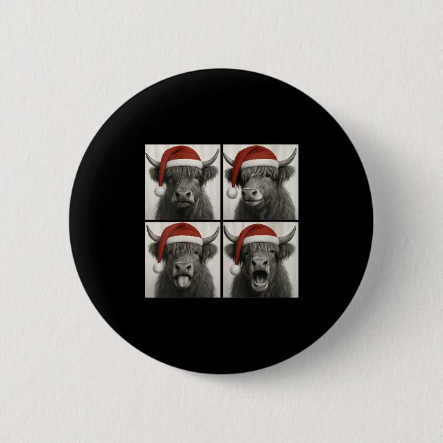 Womens Funny Christmas Highland Cow Santa Photo Bo Button (Front)