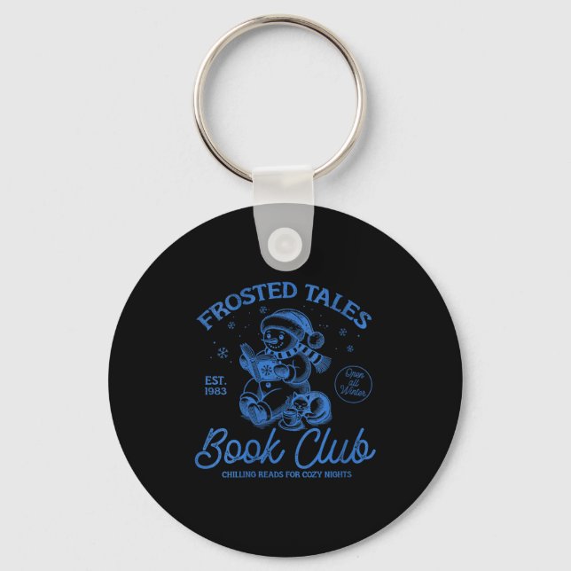 Womens Funny Christmas Snowman Frosted Tales Book  Keychain (Front)