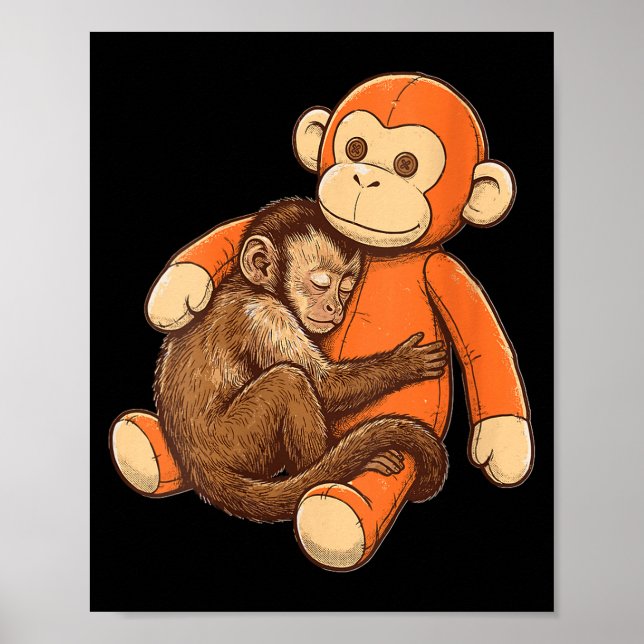 Women's funny cute punch monkey hugging plushie poster (Front)