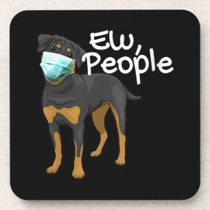 Womens Funny Dog Wearing a Mask Sign - Rottweiler Beverage Coaster