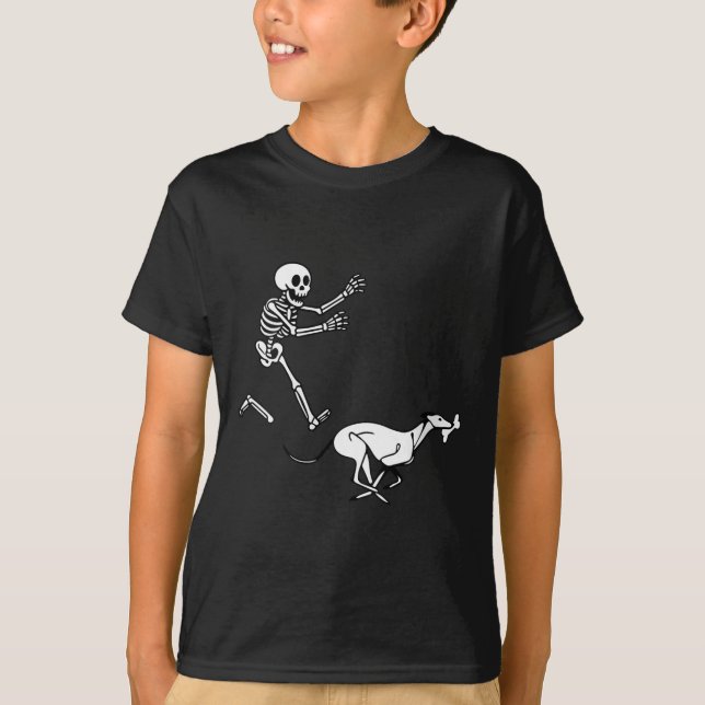 Womens Funny Ghound Running Skeleton Halloween V-n T-Shirt (Front)