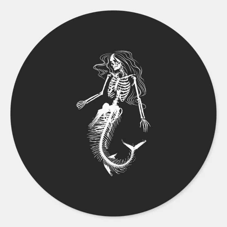 Womens Funny Halloween Mermaid Skeleton Gift Cool Classic Round Sticker |  Zazzle