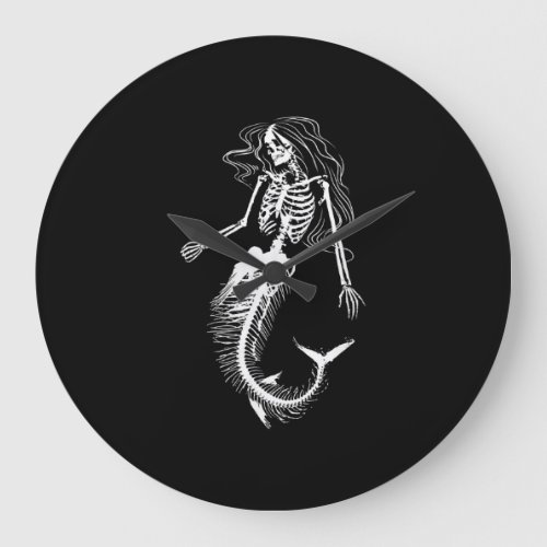 Womens Funny Halloween Mermaid Skeleton Gift Cool Large Clock