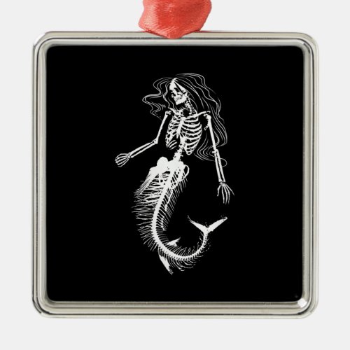 Womens Funny Halloween Mermaid Skeleton Gift Cool Metal Ornament