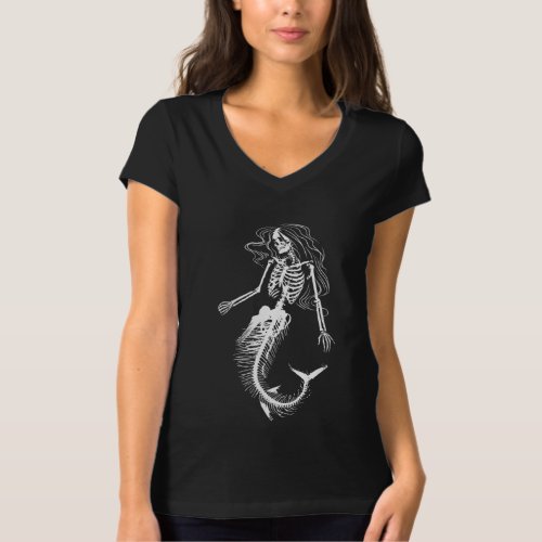 Womens Funny Halloween Mermaid Skeleton Gift Cool T_Shirt