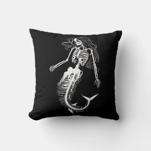 Womens Funny Halloween Mermaid Skeleton Gift Cool Throw Pillow
