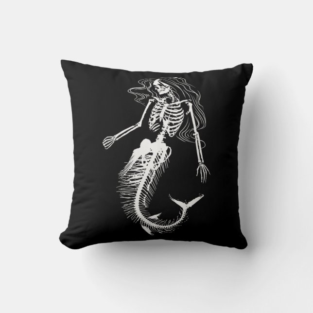 Womens Funny Halloween Mermaid Skeleton Gift Cool Throw Pillow (Front)