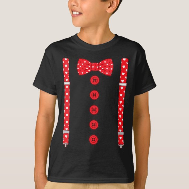 Women's Funny Hearts Bow Tie Suspenders Valentine' T-Shirt (Front)