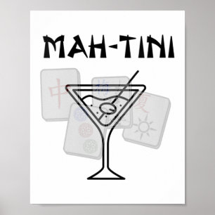 Womens Funny Mahjong Martini Tail Mah Jongg V-neck Poster