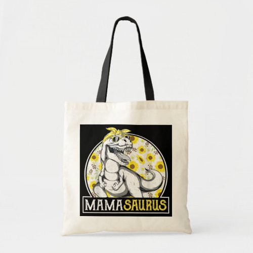 Womens Funny Mama Saurus Sunflower Dinosaur Mom T Tote Bag