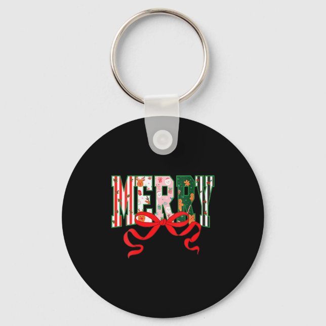Womens Funny Merry Christmas Crew 2025 Coquette Fa Keychain (Front)