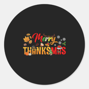 Womens Funny Merry Thanksmas Thanksgiving Christma Classic Round Sticker