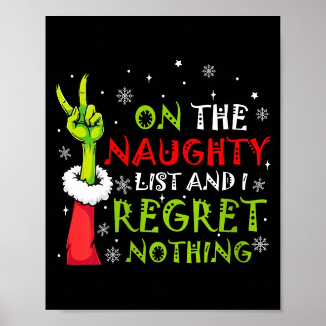 Womens Funny On The List Of Naughty And I Regret N Poster (Front)