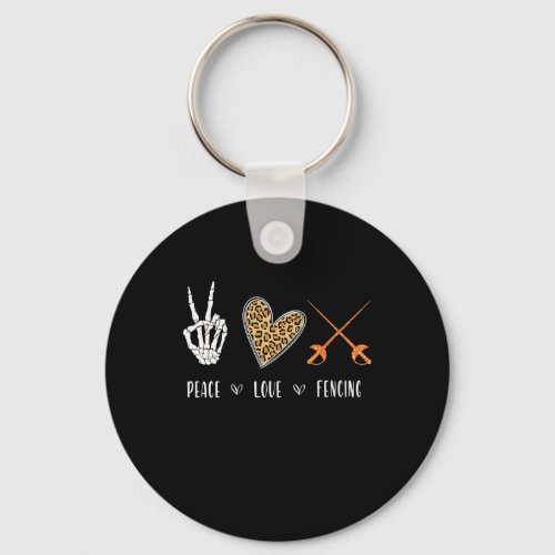 Womens Funny Peace Love Fencing Apparel Gift For Keychain