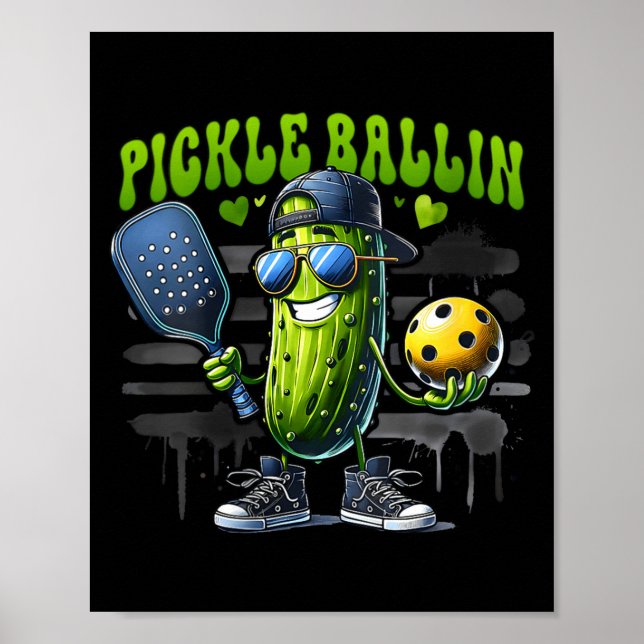 Women's funny pickleball player paddleball pickle poster (Front)