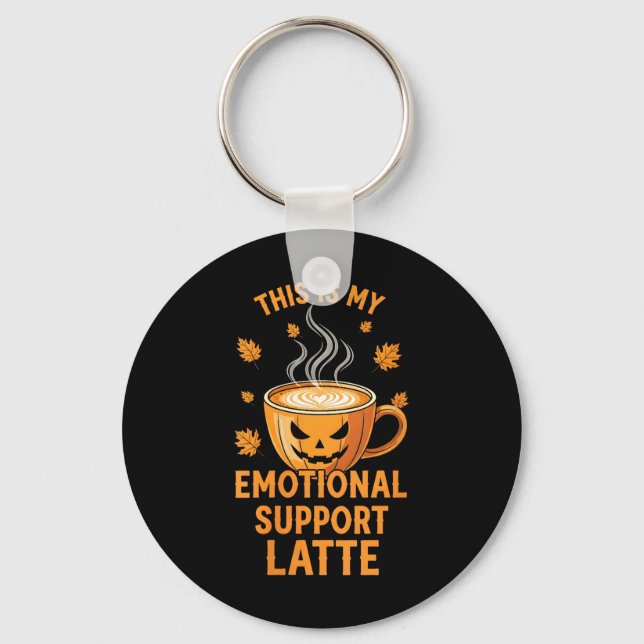 Womens Funny Pumpkin Spice Emotional Support Latte Keychain (Front)