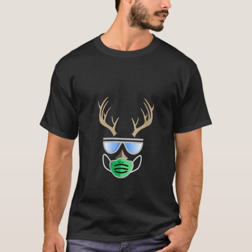 Womens Funny Reindeer Deer With Face Mask And Sung T_Shirt