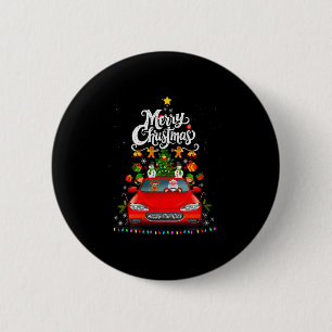 Womens Funny Santa Driving Wagon Red Truck Christm Button