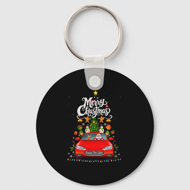 Womens Funny Santa Driving Wagon Red Truck Christm Keychain (Front)