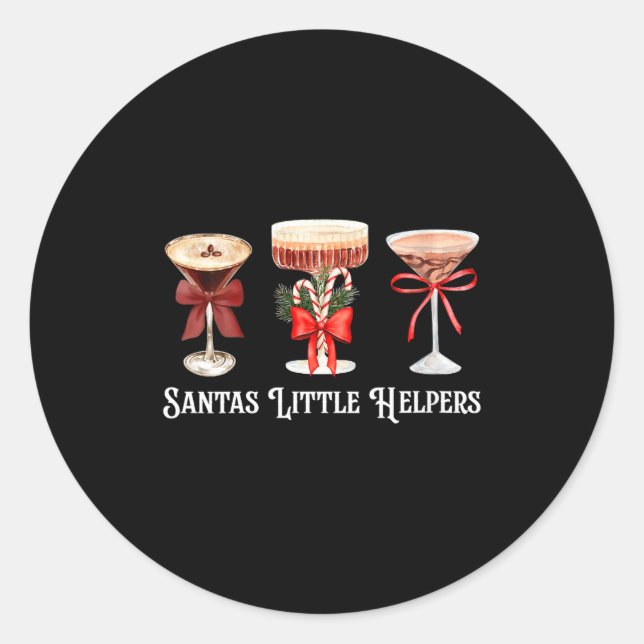 Womens Funny Santa's Little Helper Martini Tail Me Classic Round Sticker (Front)