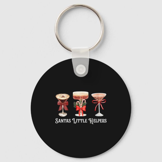 Womens Funny Santa's Little Helper Martini Tail Me Keychain (Front)