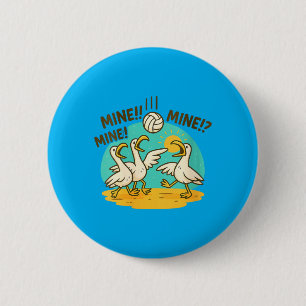 Womens Funny Seagulls Volleyball Beach Cartoon Button